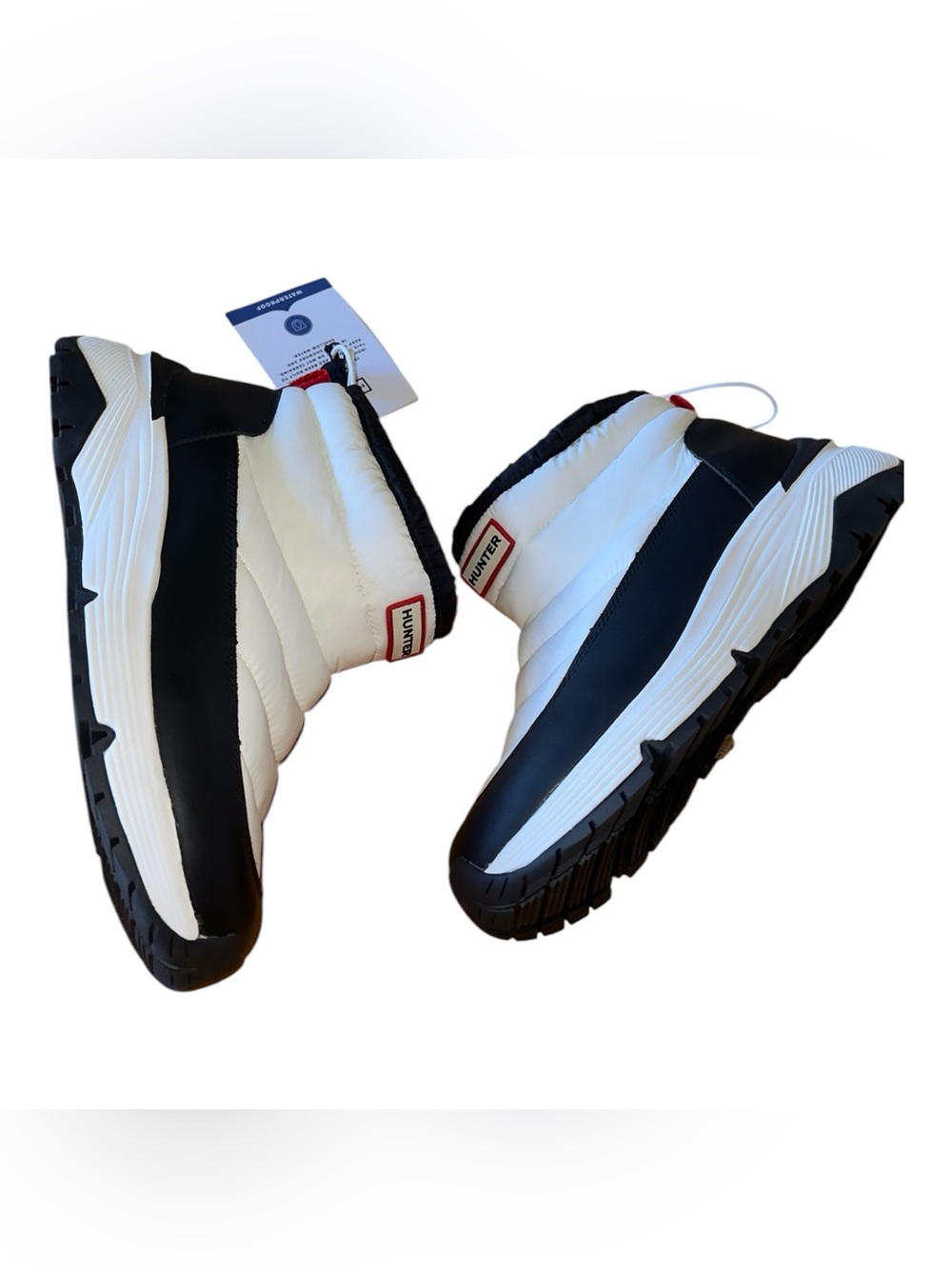 NWT  $150 Hunter Anne Waterproof Snow Boots White/Black Pull On Quilted Women's - Picture 11 of 12